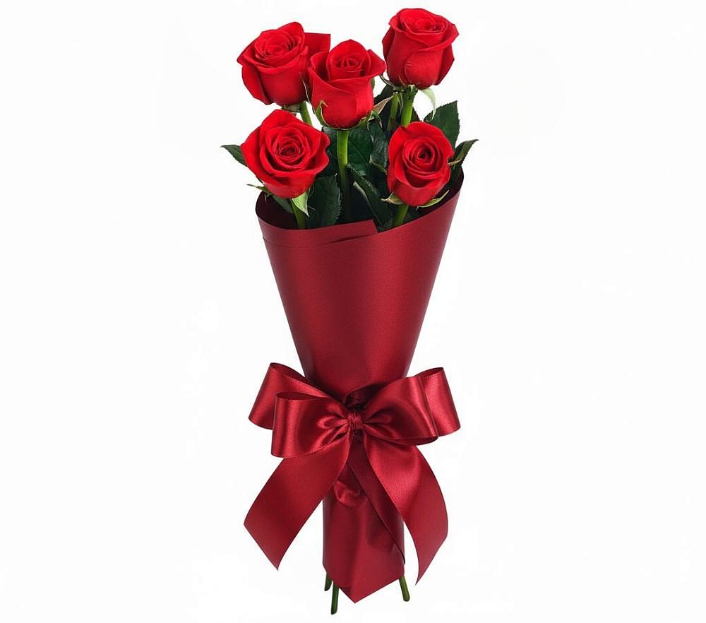 Букет 5 Красных роз Эдлесс Лав в Пурпе