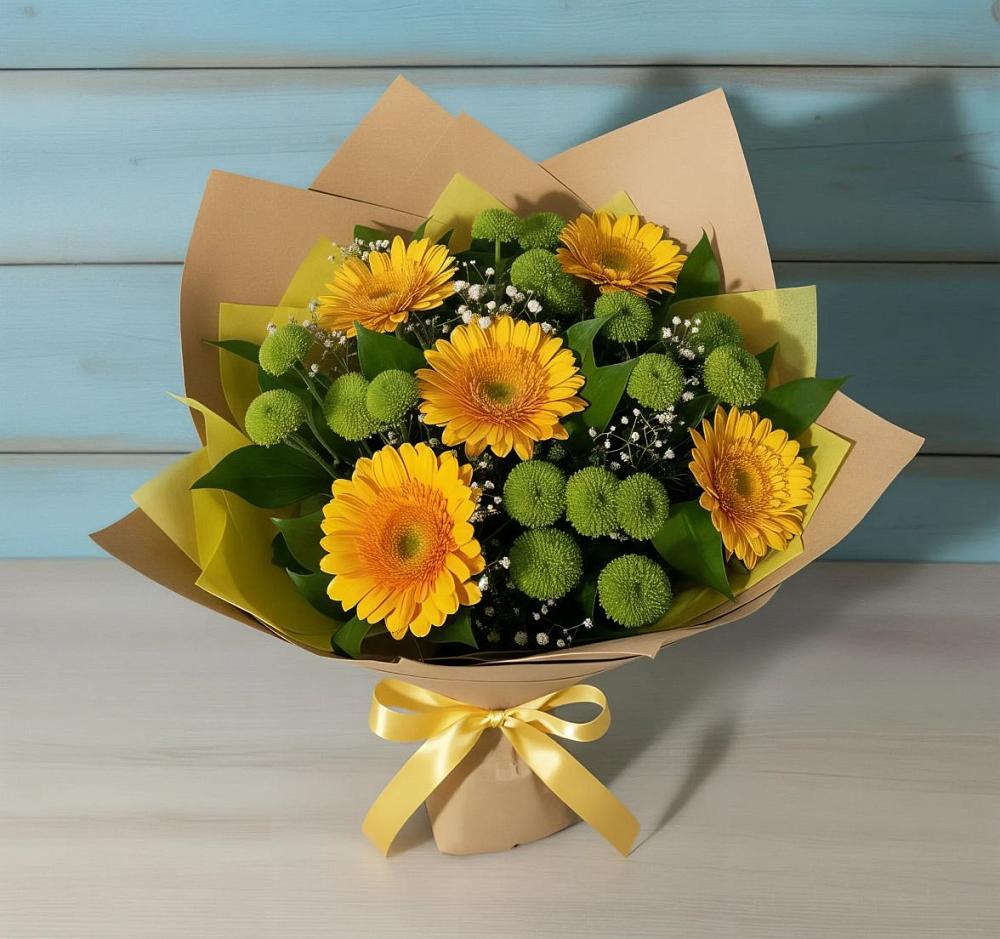 Букет цветов из: Герберы и Хризантемы в Пурпе