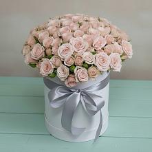 Цветочная композиция из Розы в шляпной коробке в Пурпе