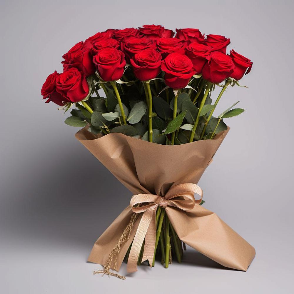 Букет 21 Красная роза Эдлесс Лав в Пурпе