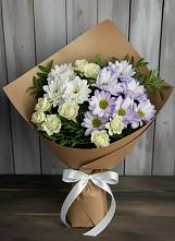 Букет цветов из:  Хризантемы и Розы в Пурпе