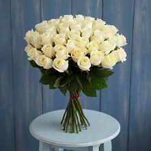 Букет 51 Белая роза Эдлесс Лав в Пурпе