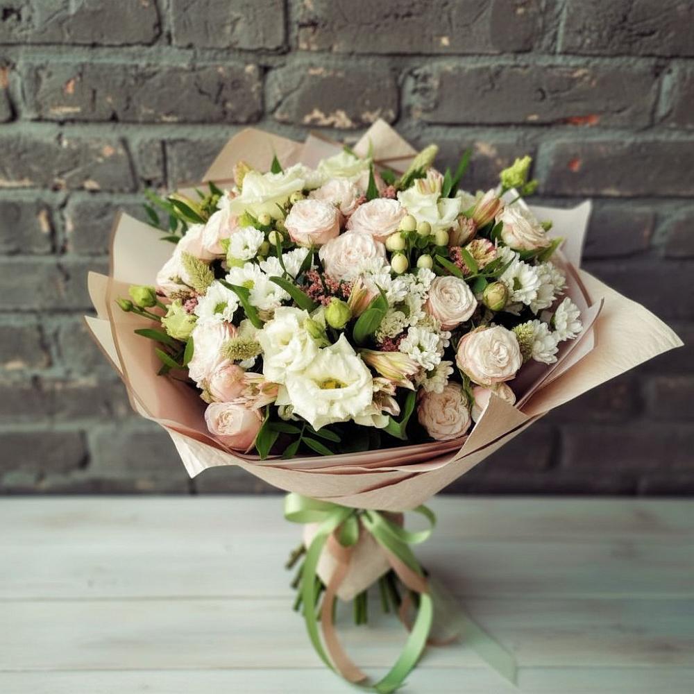 Букет цветов из: Альстромерии, Розы и Хризантемы в Пурпе