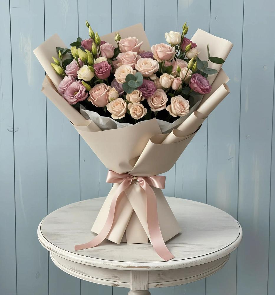 Букет цветов из: Розы и Лизиантусы в Пурпе