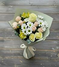 Букет цветов из:  Альстромерии, Розы и Хризантемы #REPLACE_PRED# Пурпе