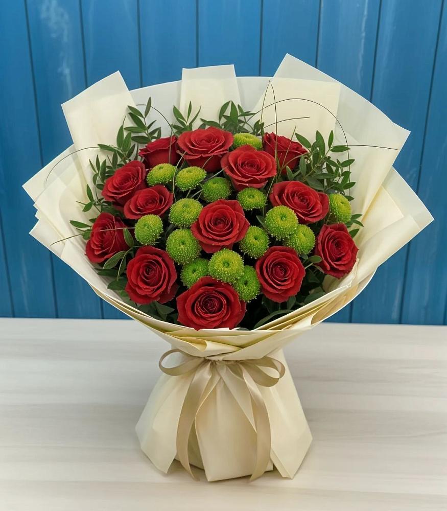 Букет цветов из: Розы и Хризантемы в Пурпе